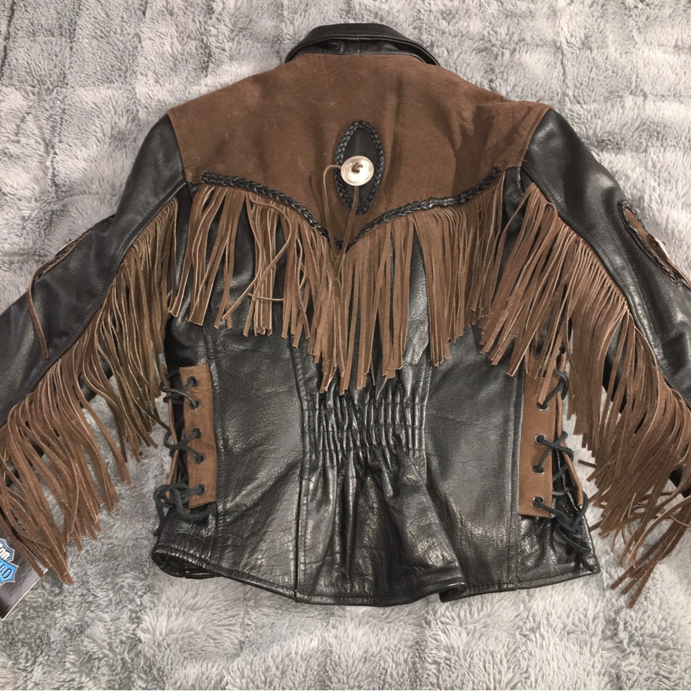 VINTAGE NWT Genuine Buffalo Leather Motorcycle Jacket Womens Brn/Blk Small